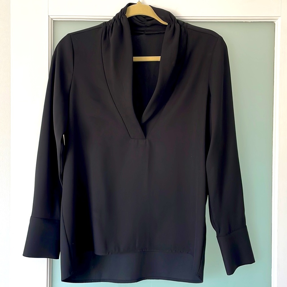Nili Lotan Black Silk Blend Blouse Deep V-Neck | Minimalist | Women’s S